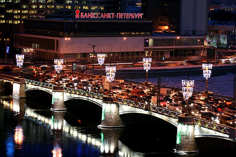 Night view of Sampsonievskiy Bridge in St Petersburg, Russia