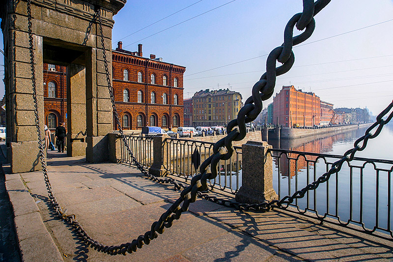 Chains of Staro-Kalinkin Bridge in St Petersburg, Russia