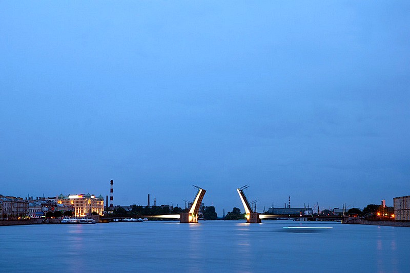 Elevated bridge span of Tuchkov Bridge in St Petersburg, Russia