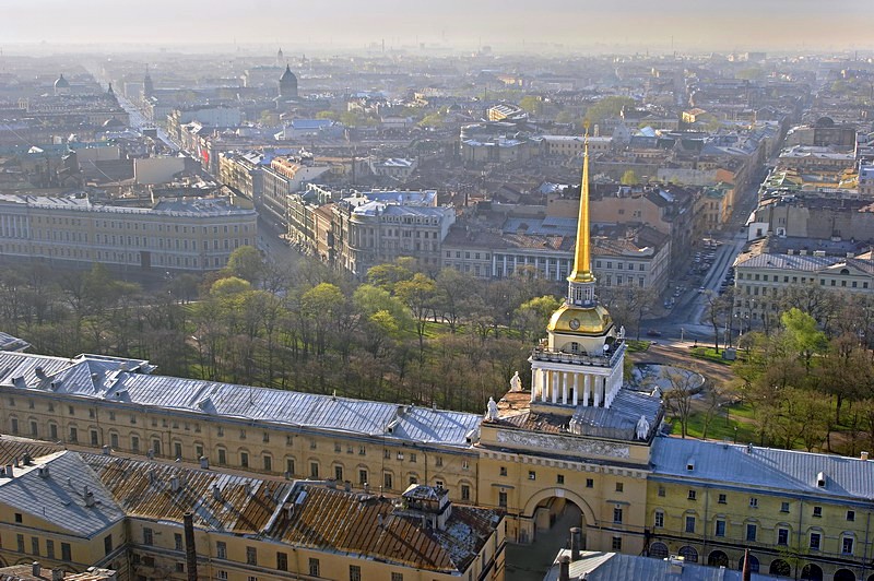 Aerial view of the Admiralty Building in St Petersburg, Russia