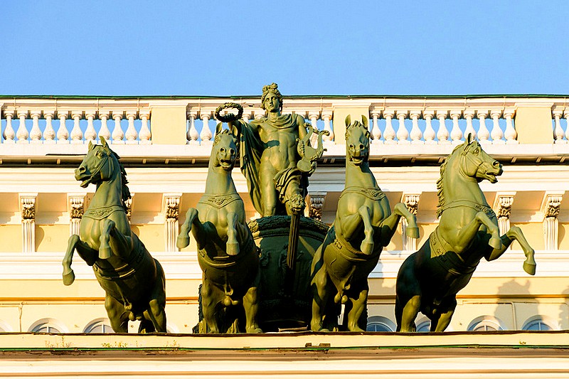Chariot of Apollo on the roof of the Alexandrinsky Theatre in St Petersburg, Russia