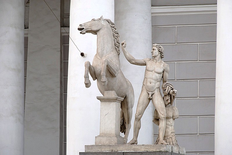 Statue next to the Horse Guards Riding School in St. Petersburg, Russia