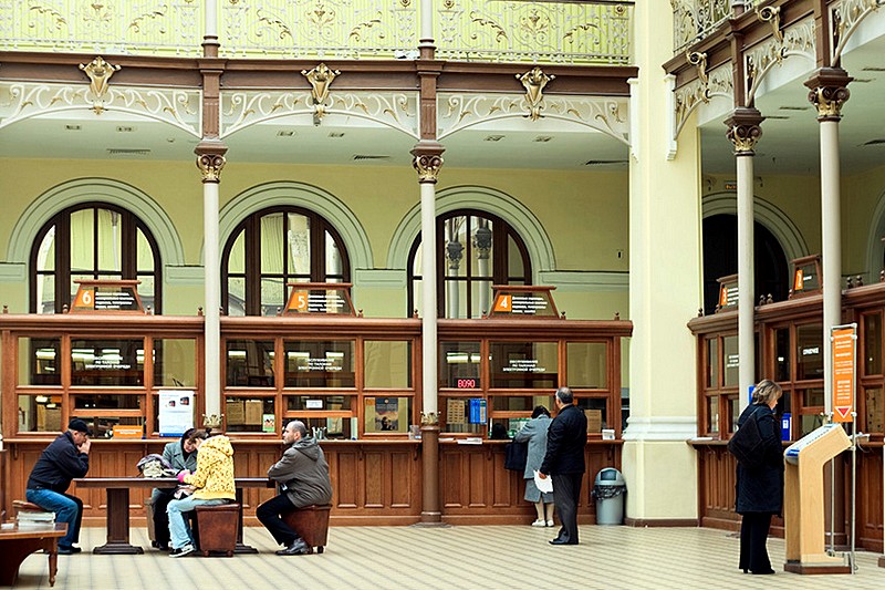 Main operations hall of the Central Post Office in St. Petersburg, Russia