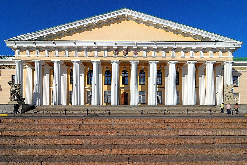 Neoclassical portico of the Mining Institute in St Petersburg, Russia