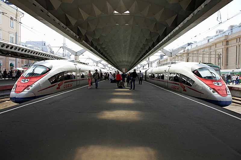Sapsan high-speed train at Moscow Railway Station in Saint-Petersburg, Russia
