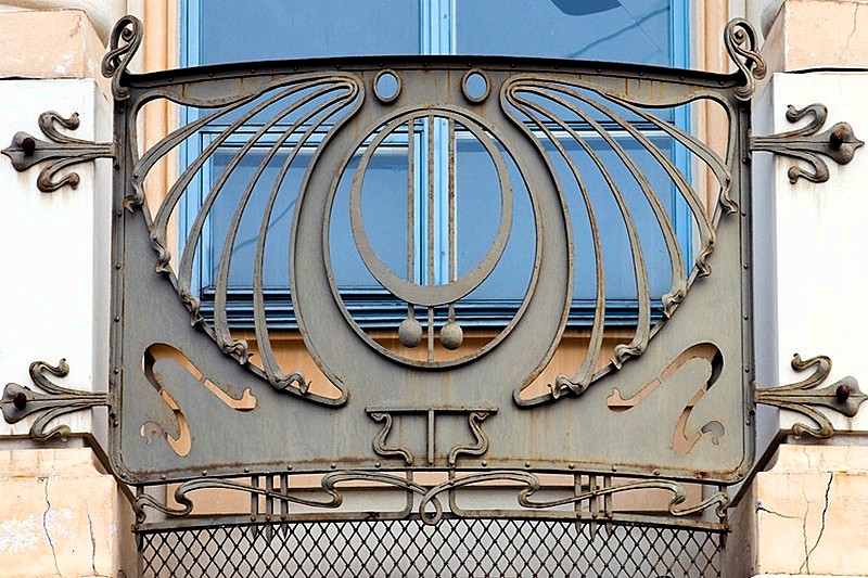 Wrought-iron railing at Vitebsk Railway Station in St Petersburg, Russia