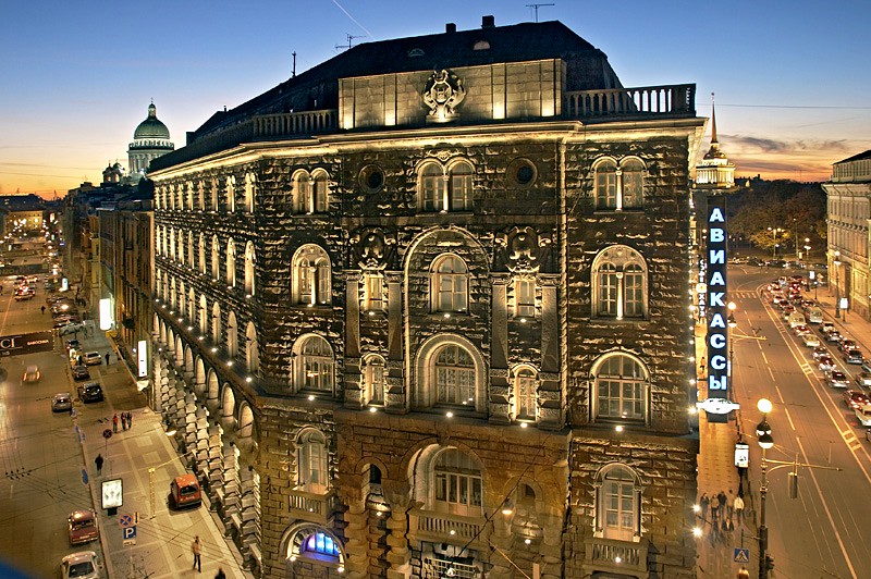 Wawelberg Building at night in Saint-Petersburg, Russia