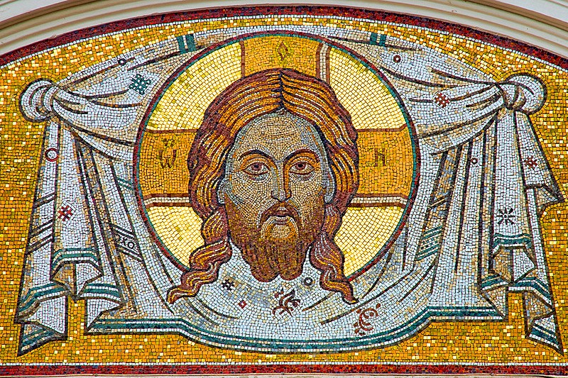 Mosaic above the gate leading to the monastery in Saint-Petersburg, Russia