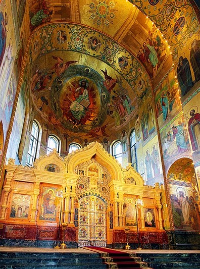 Interior of the Church of Our Savior on the Spilled Blood in St Petersburg, Russia