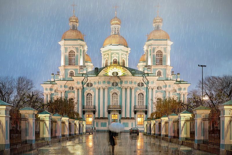 St. Nicholas Maritime Cathedral in St Petersburg, Russia on a rainy day St. Nicholas Maritime Cathedral in St Petersburg, Russia on a rainy day