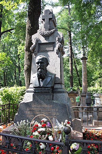 Tomb of the novelist Fyodor Dostoevsky in the Necropolis of Masters of Art at the Alexander Nevsky Monastery in St Petersburg, Russia