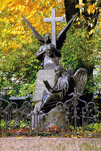 Tombstone of Pyotr Tchaikovsky in one of the cemeteries of the Alexander Nevsky Monastery in St Petersburg, Russia