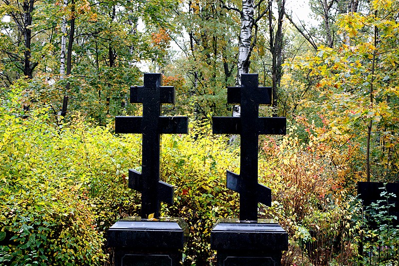 Tomb crosses at Bogoslovskoye Cemetery in Saint-Petersburg, Russia