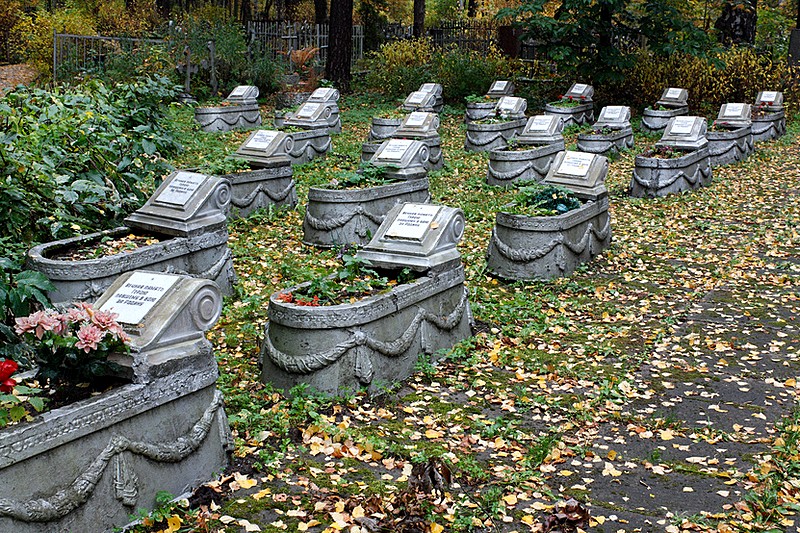 Tombs of unknown soldiers at Bogoslovskoye Cemetery in St Petersburg, Russia