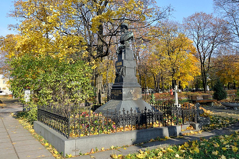 Tomb of poet and publisher Nikolay Nekrasov at Novodevichye Cemetery in St Petersburg, Russia