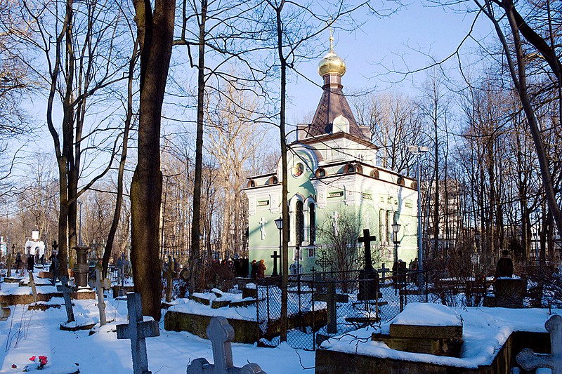Chapel of Ksenia of St Petersburg at Smolenskoye Orthodox Cemetery in St Petersburg, Russia
