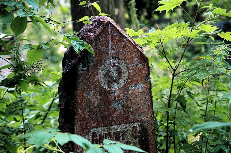 Soviet-era tombs at Smolenskoye Cemetery in Saint-Petersburg, Russia