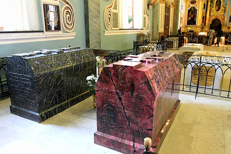 Tombs of Alexander II and his wife made of semi-precious stones at the Peter and Paul Cathedral in Saint-Petersburg, Russia