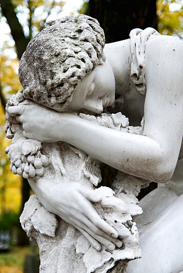 Detail of the tombstone of ballerina Alla Shelest in St Petersburg, Russia