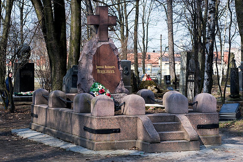 Tombstone of chemist Dmitry Mendeleev at Volkovo (Volkovskoe) Cemetery in Saint-Petersburg, Russia