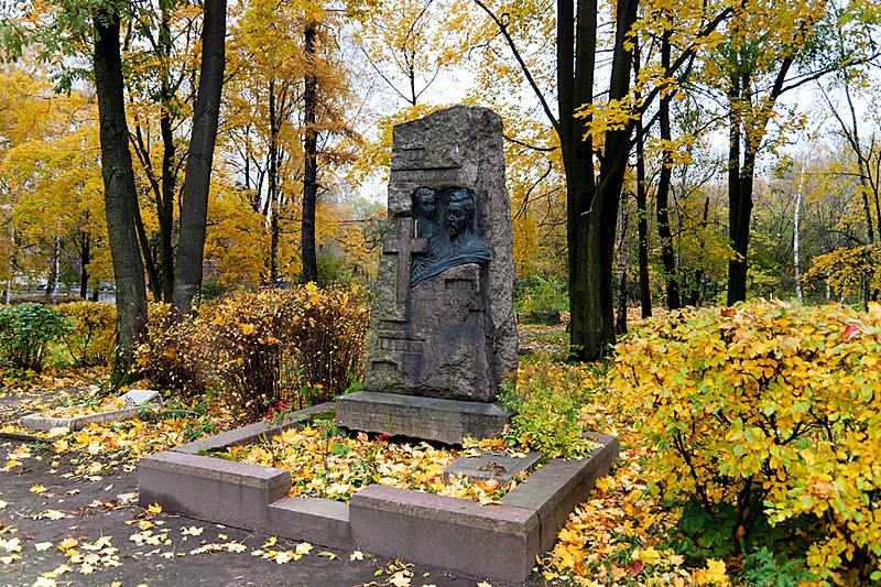 Tombstone of write Dmitry Mamin-Sibiryak at Volkovo Cemetery in St Petersburg, Russia