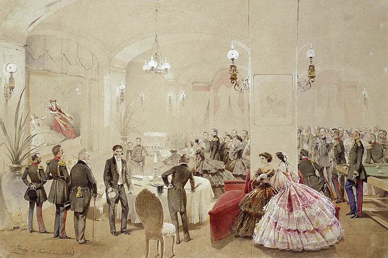 Alexander II with his retinue in the Arsenal Hall of Gatchina Palace