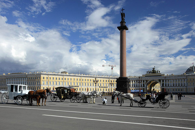 Alexander Column by Auguste de Montferrand on Palace Square in St Petersburg, Russia
