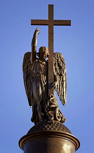 Angel on Auguste de Montferrand's Alexander Column on Palace Square in Saint-Petersburg, Russia