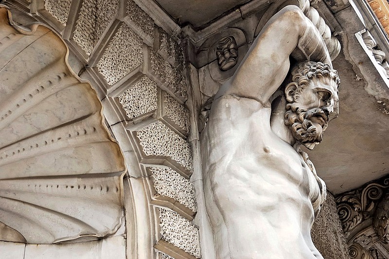 Atlas holding a balcony at the Demidov Mansion, designed by Montferrand in St Petersburg, Russia