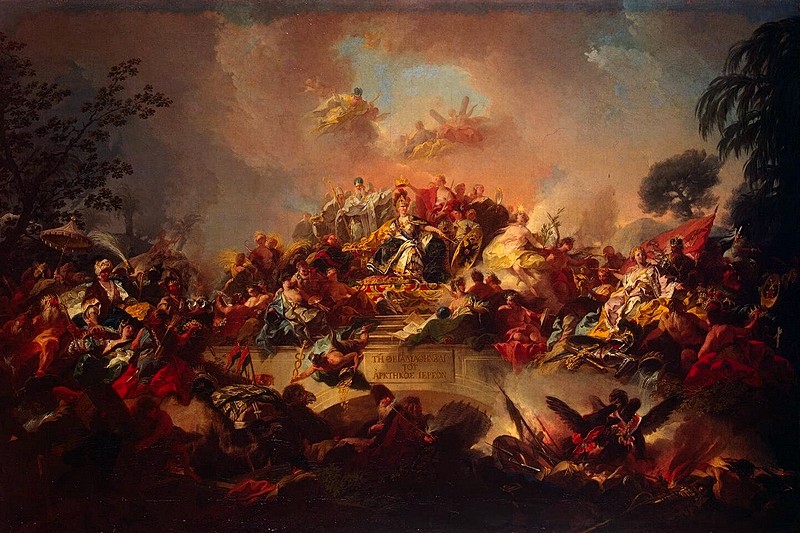 Fresco. 1767. Grand Hall of the Catherine Palace, Tsarskoye Selo Apotheosis of the reign of Catherine II (fragment)