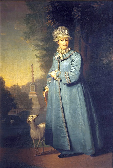 Oil on canvas. 1794. State Tretyakov Gallery Catherine II walking in Tsarskoye Selo Park (with Chesma Column behind)