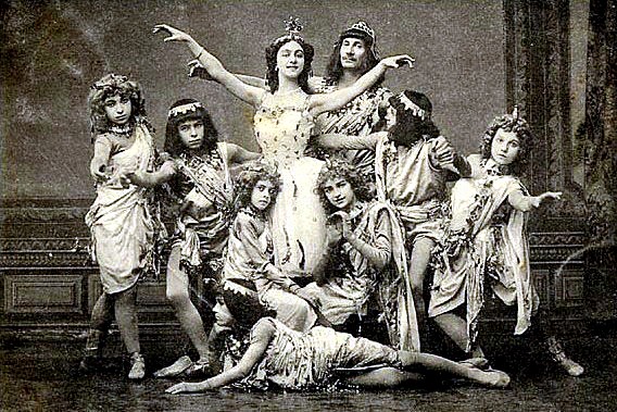 Vera Karalli as the Princess Aspicia and Platon Karsavin as the Pharaoh in the Pugni's 'The Pharaoh's Daughter'. St. Petersburg, ca. 1910