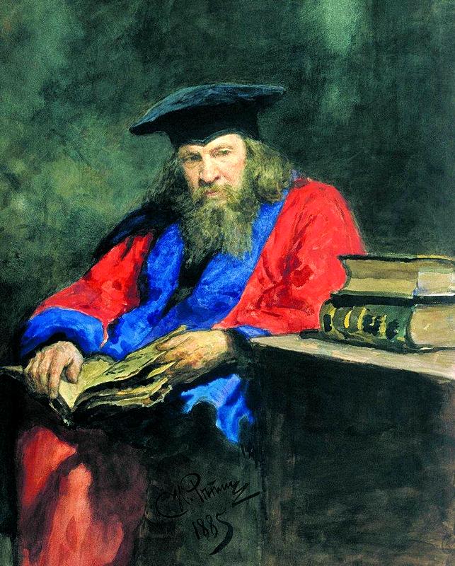 Portrait of Dmitry Ivanovich Mendeleev wearing the Edinburgh University professor robe