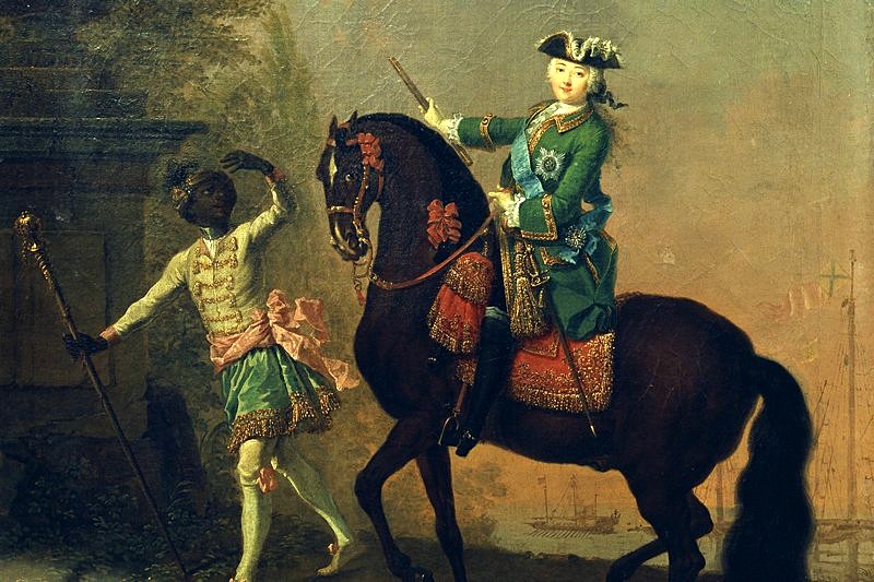 Equestrian portrait of Empress Elizabeth with a black servant