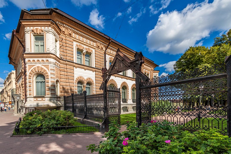 San-Galli Mansion and its elaborate wrought-iron fence in St Petersburg, Russia