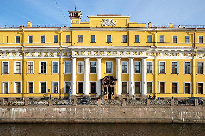 Famous Yusupov Palace on the Moyka River Embankment designed by Vallin de la Mothe in Saint-Petersburg, Russia