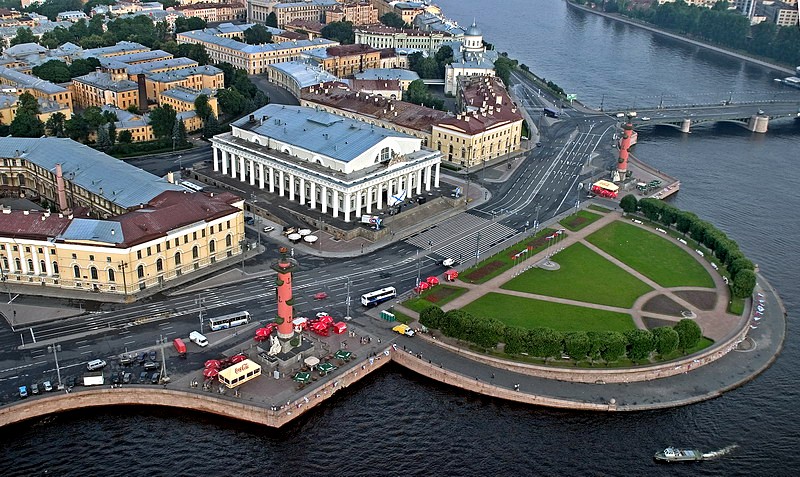 Ensemble of the Spit of Vasilevsky Island designed by Jean-Francois Thomas de Thomon in St Petersburg, Russia