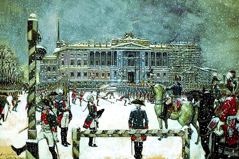 From Paintings of Russian history, ed. Knyazkov, Grossman and Knebel, Moscow, 1908 Guard parade before Emperor Paul I