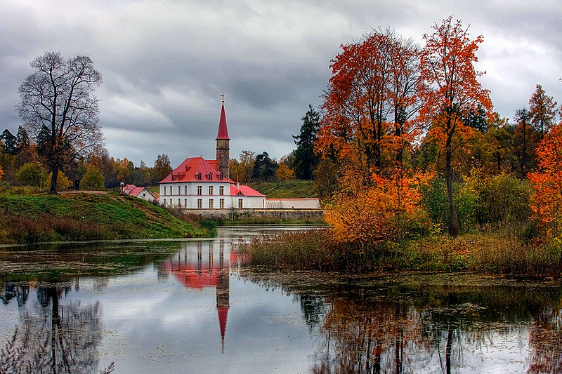 Prioratskiy (Priory) Palace in the park in Gatchina, south of St. Petersburg, Russia