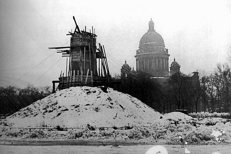 Bronze Horseman camouflaged from German aircraft during the Siege of Leningrad, Russia