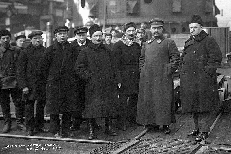 Sergey Kirov and Grigoriy Ordzhinikidze in the steam-turbine hall of metal works. Leningrad, 1927, Russia