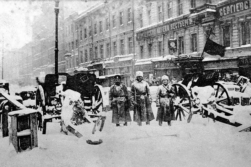 Barricades on Liteyny Prospekt in St. Petersburg, Russia