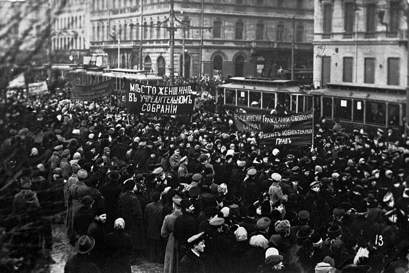 Demonstration on Nevsky Prospekt after the February Revolution of 1917 in St. Petersburg, Russia