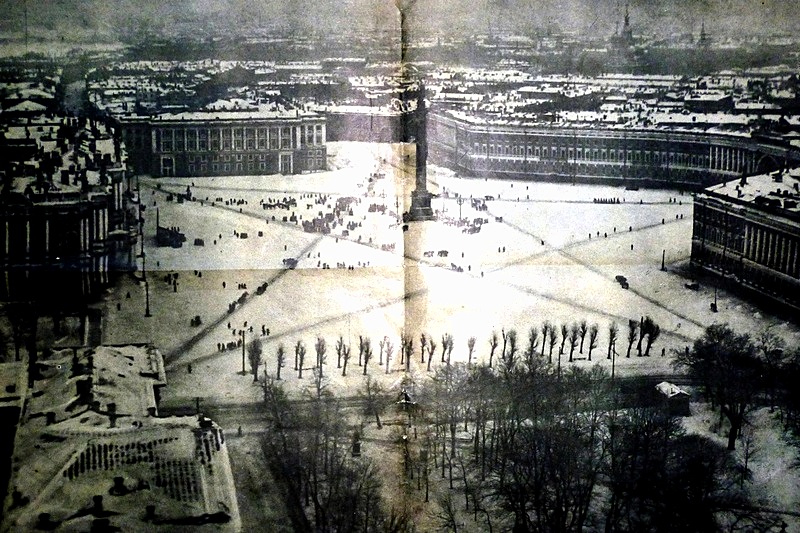 A trampled star on Palace Square in St. Petersburg, Russia