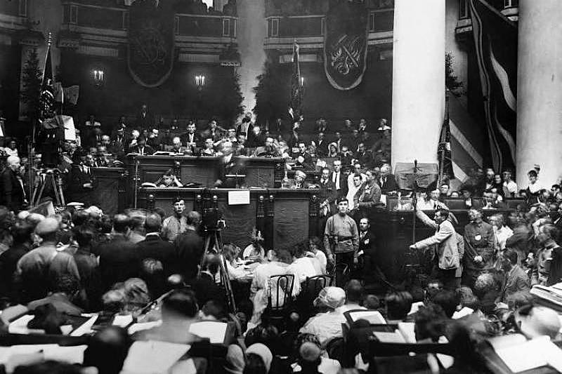 Vladimir Lenin presents a report on the international situation at a session of the Second Congress of the Comintern. Petrograd, 19 July 1919, Russia