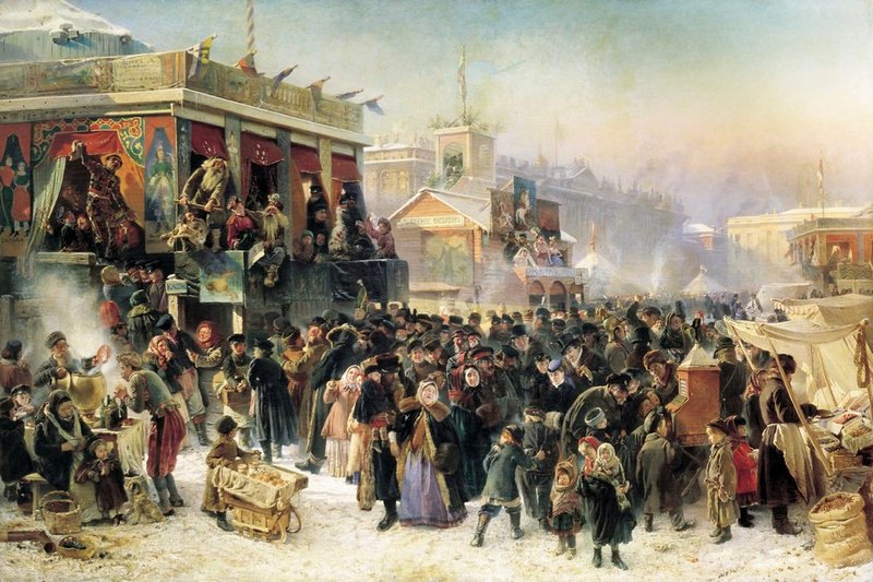 Popular celebrations during Maslenitsa on Admiralteyskaya Ploshchad in St. Petersburg, Russia