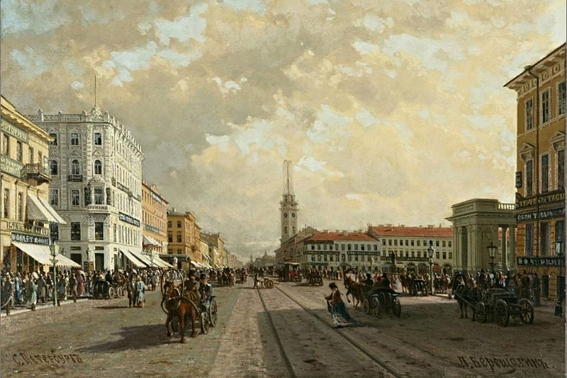 A view of Nevsky Prospekt in St Petersburg in St. Petersburg, Russia