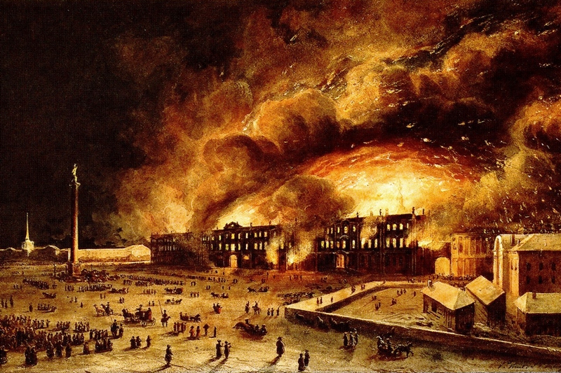 Oil. 1838. State Hermitage Fire in the Winter Palace in St. Petersburg, Russia