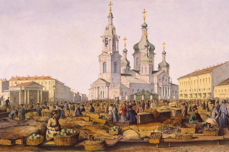 View of Sennaya Ploshchad in St. Petersburg, Russia