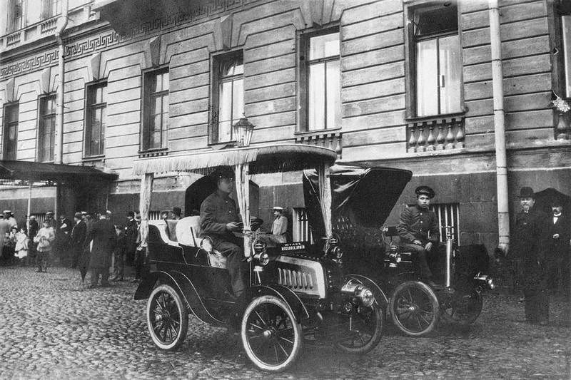 First taxis on the streets of St. Petersburg in 1908, Russia